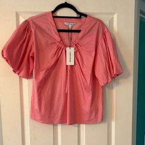 Elizabeth and James Coral Pink Puff-Sleeve Tie-Front Blouse
